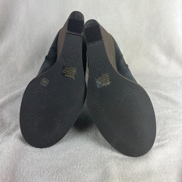 Lucky Brand Yishi Ankle Booties 8.5 Black Leather Stacked Wedge Zip Buck… - Picture 8 of 12